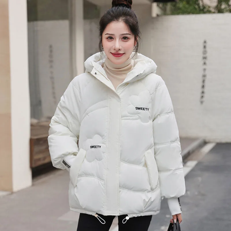 Down Cotton Jacket Woman'S short Bread Design Warm 2024 Winter New Loose Thick Coat Fashion Parkas hooded Snow Outwear Female4XL