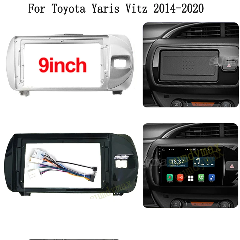 9 inch 2 Din Car Radio Fascia For Toyota Vitz 3 2014-2020 car panel radio Frame Dashboard Panel Mount Kit