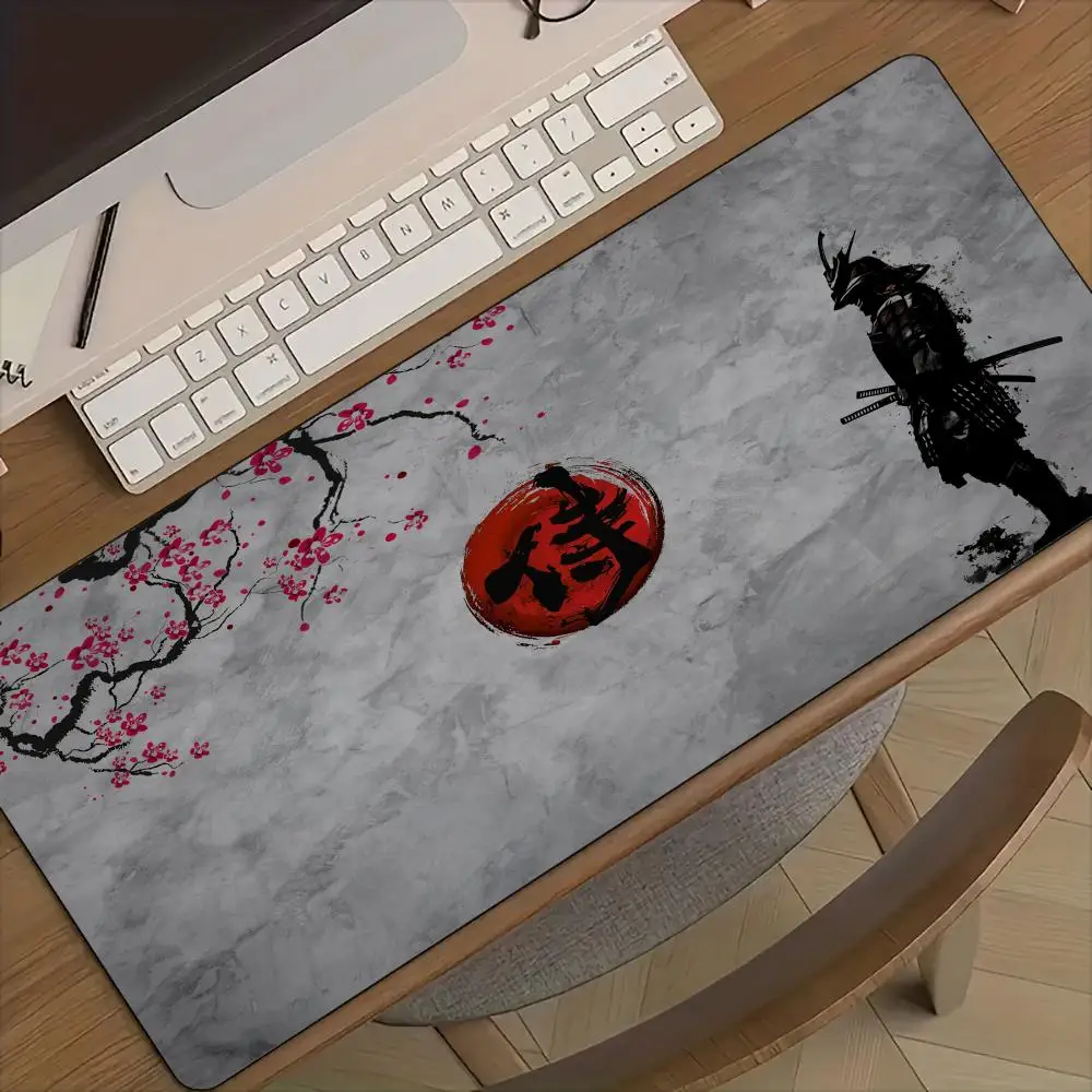 Cherry blossoms samurai large Mouse Pad Desk Mat with Stitched Edges non-Slip rubber base pc accessories Gaming mat mouse pads