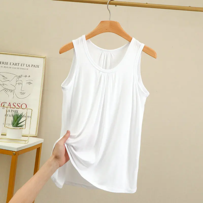 woman Clothing Women's Tanks Tops Summer Modal Fat Strap Loose Folded Home Top Sleeveless Inner T-shirt Bottom Shirt Camis Tees