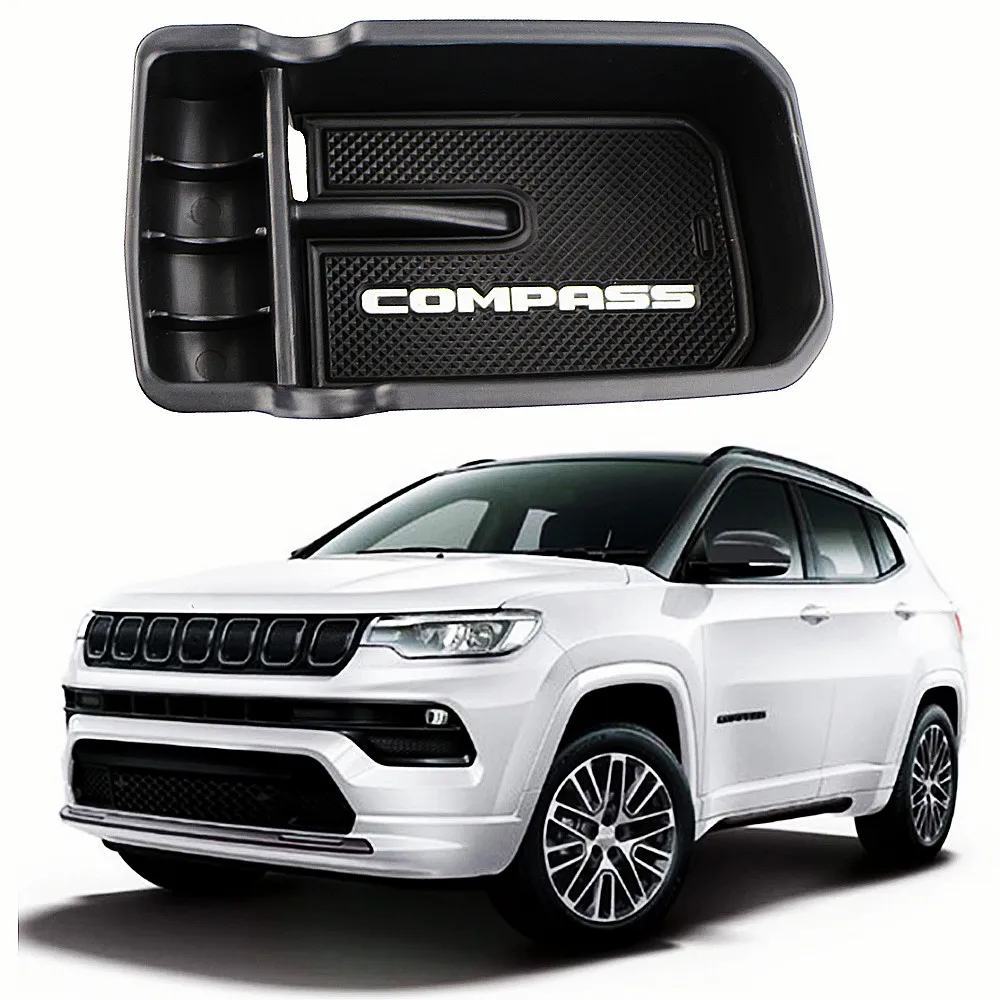 Wewnętrzny podłokietnik schowek uchwyt pojemnik organizer na rękawiczki dla Jeep Compass 2017 2018 2019 2020 akcesoria samochodowe ABS czarny