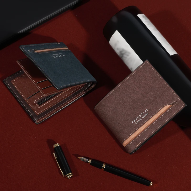 Portafoglio corto da uomo alla moda con slot per schede portafoglio orizzontale in morbida pelle PU