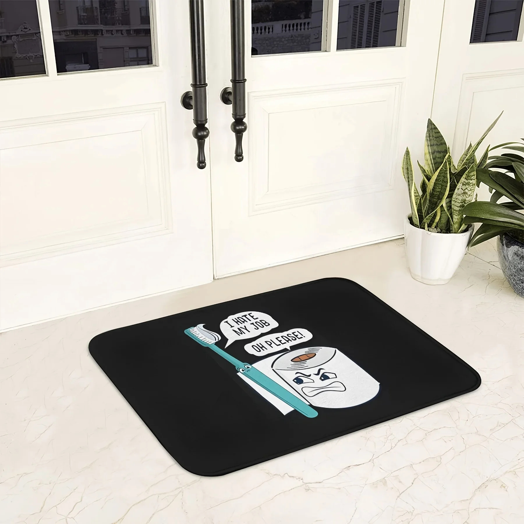 Funny Toilet Toothbrush Doormat Humorous Bathroom Rug Machine Washable Flannel Mat Home Kitchen Balcony