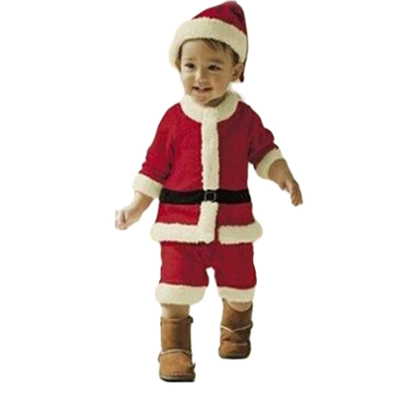 Kids Boys Girls Santa Clauses Costume Christmas Deluxe Santa Suit Santa Hat