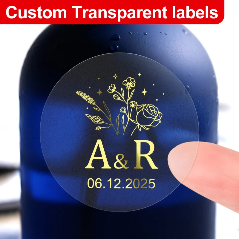 Goldfarbene, transparente, individuelle Aufkleber – umweltfreundliche, wasserfeste Etiketten für Partyzubehör, Hochzeitsgeschenke, Scrapbooking und druckbare Dekoration