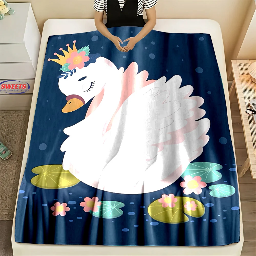 6 Size Cartoon Swan Soft Flannel Blanket for Bed Bedroom Sofa Picnic,Warm Throw Blanket for Cover Outdoor Leisure Nap Trip Gift