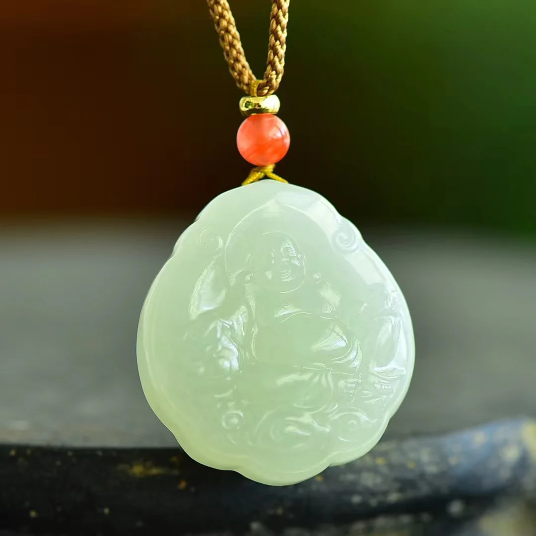 

Natural Hetian Jade Qinghai Material Jewelry Peaceful Wealth Buddha Pendant 1192#