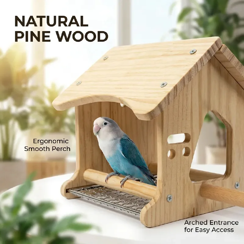 Eco-Friendly Wooden Parrot Cage Multi-Functional Breeding Birdcage with Detachable Washable Base Net , Breathable Bird House