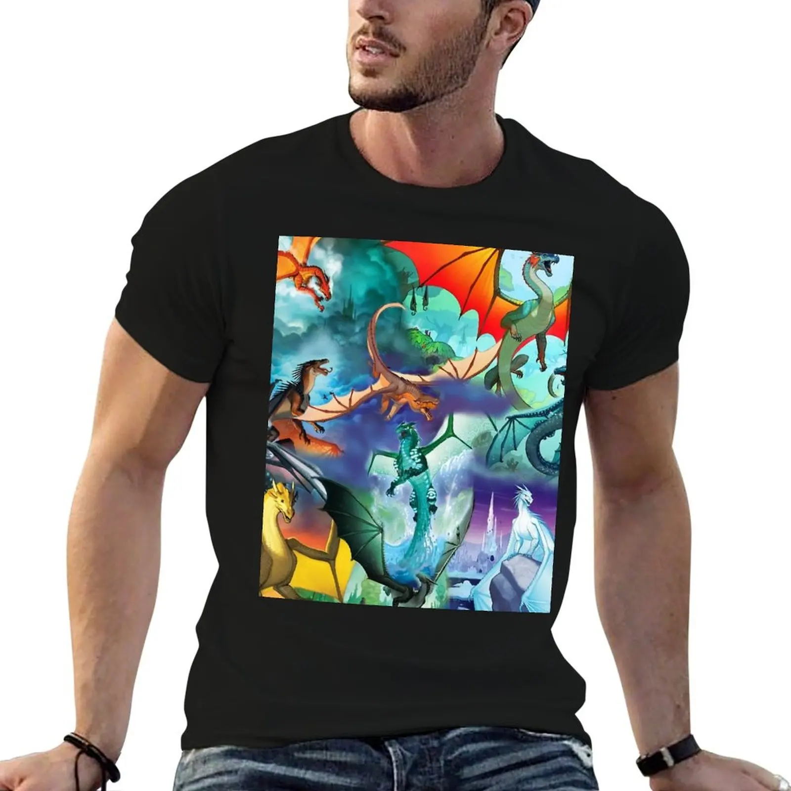 

tshirt shirts man fire Background anime Wing of Pattern t all cotton dragon T-Shirt