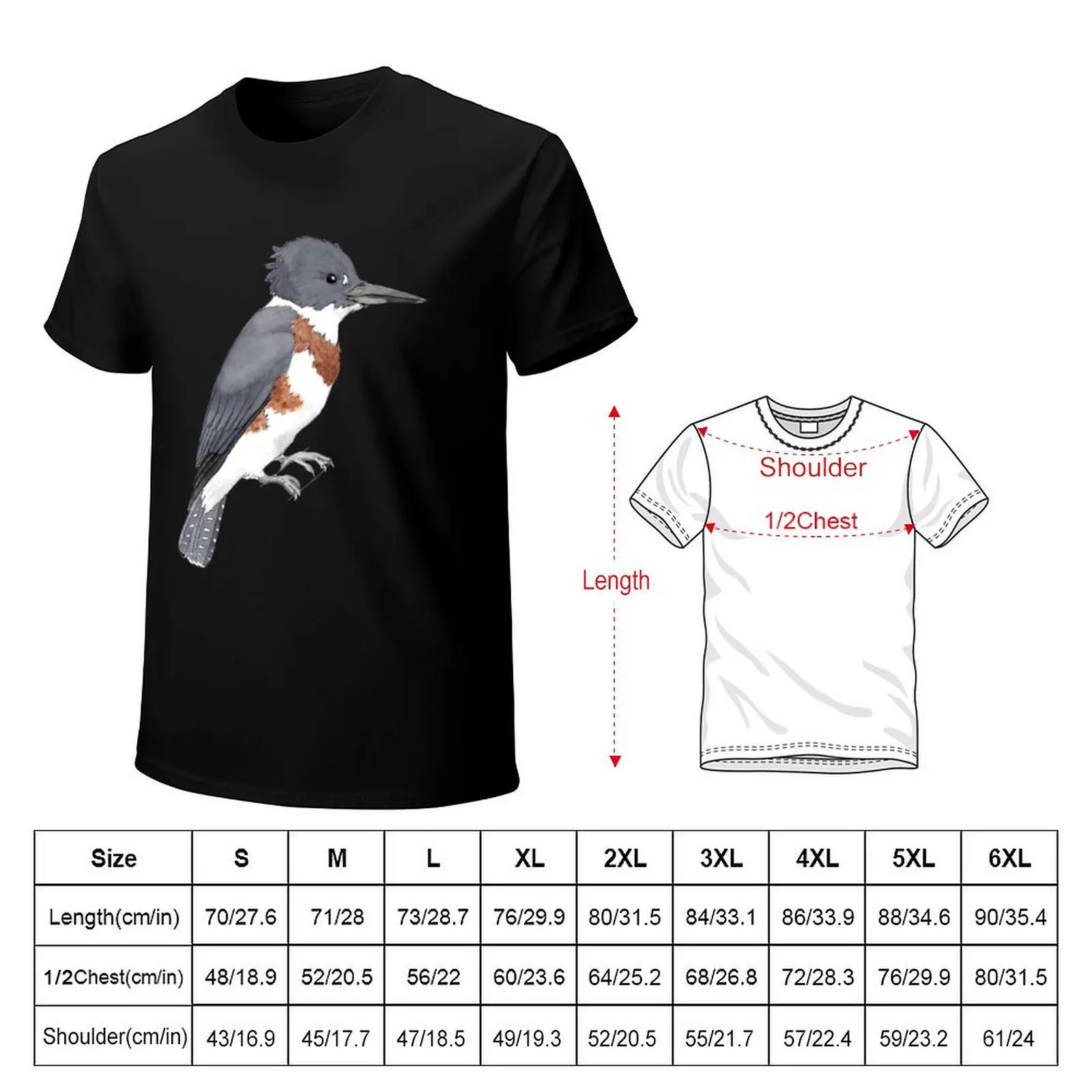 Belted Kingfisher T-Shirt Casual Fashion Short Sleeve Cotton T-Shirt
