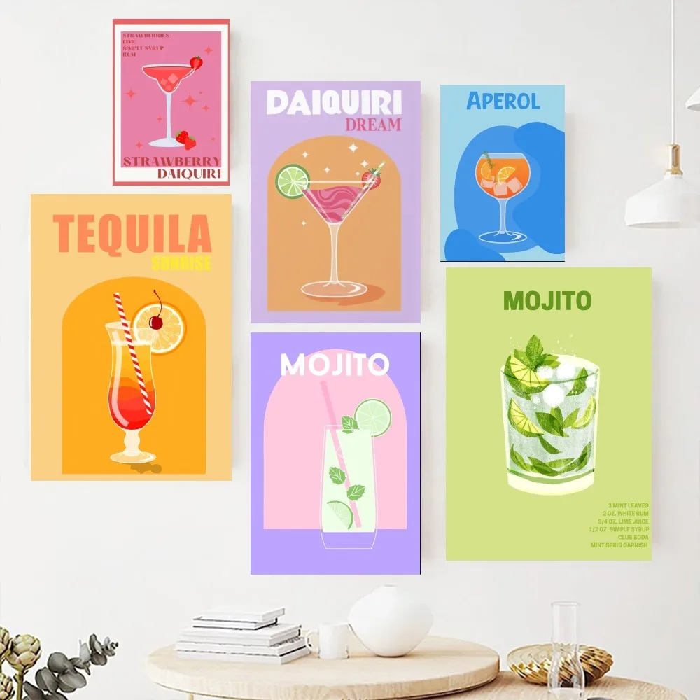 Cocktail Mojito Juice Drinks Bar Poster Paintings on The Wall Picture for Living Room Interior Painting Room Decoration