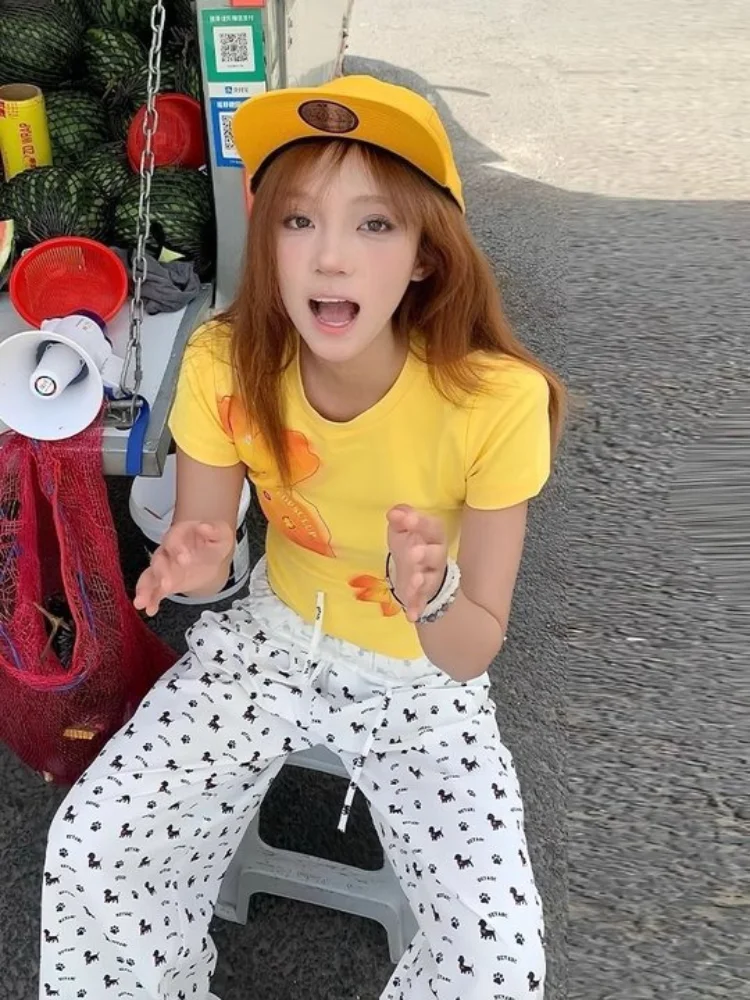 アメリカンスタイル半袖Tシャツ新しい夏スリムフィットプリントデザイン痩身ショートスタイルスパイシーガール着用レディーストップ