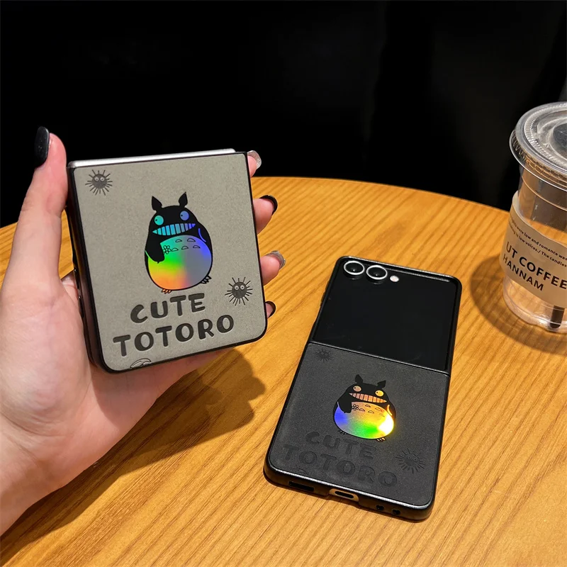 

Anime Totoros Emboss Phone Case for Samsung Galaxy Z Flip 6 Z Fold 4 5 6 7 zfold4/5/6 z flip Zflip7 FE Laser Leather Cover﻿﻿