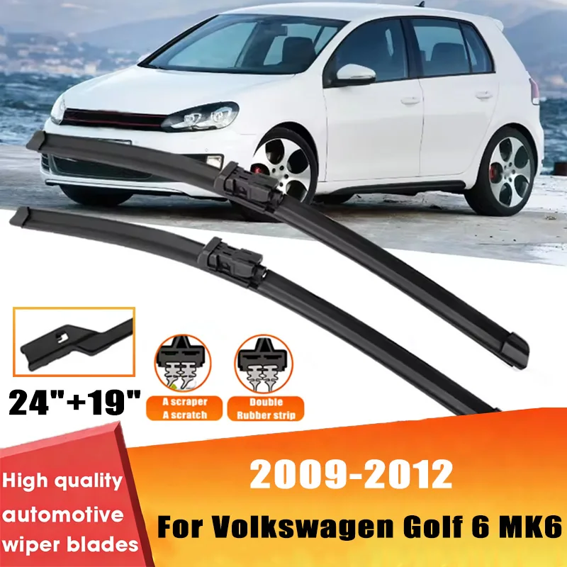 

2pcs Wiper Front Wiper Blades Set For Volkswagen Golf 6 MK6 2009-2012 2010 Windshield Windscreen Window 24"+19" Car Accessories