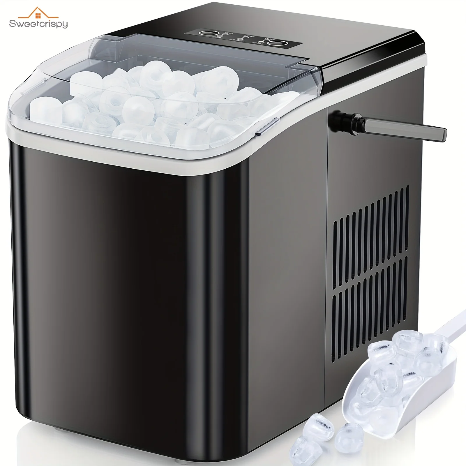 

Ice Maker Countertop, 9 Cubes In 6 Mins, 26.5lbs/24Hrs, 2 Sizes Of Bullet Ice For Home Kitchen Office Party