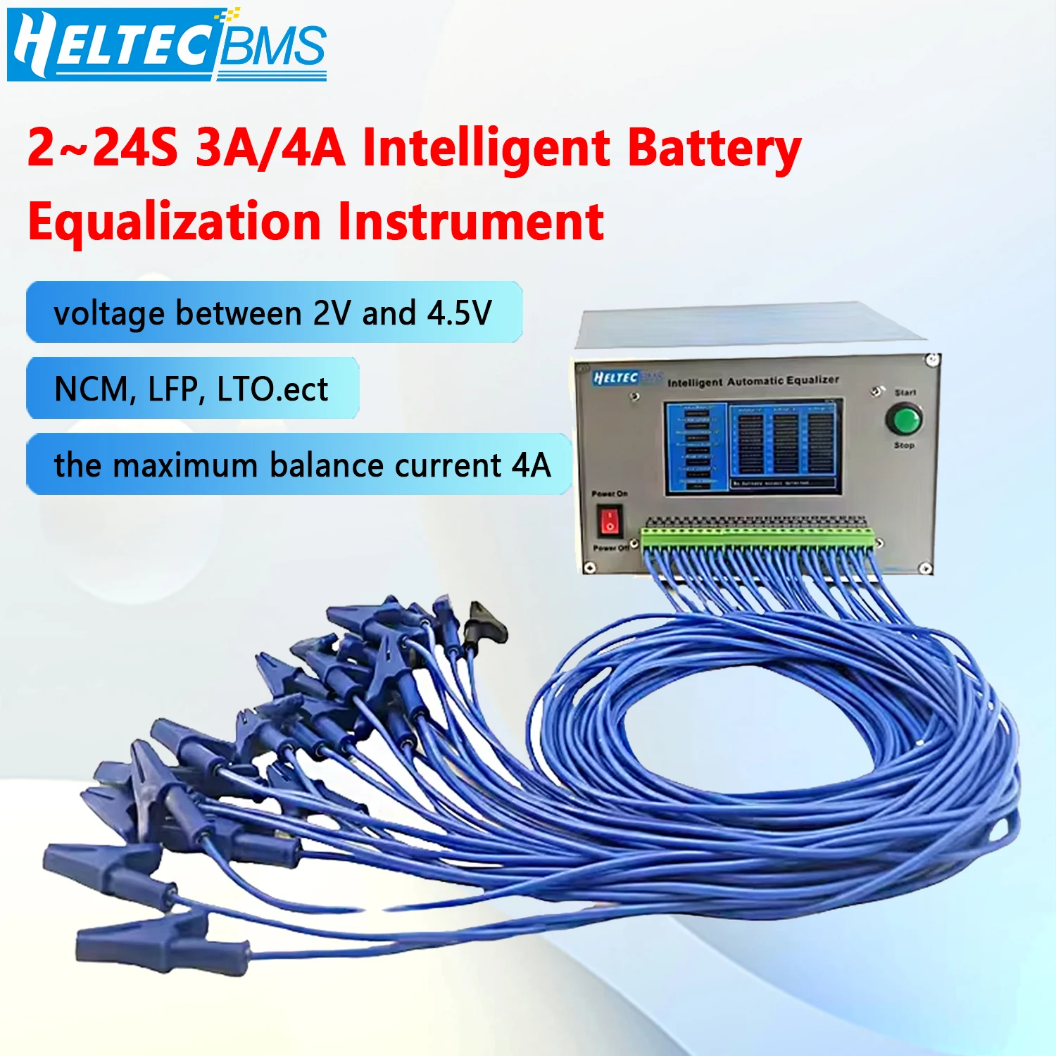 

2-24S 3A/4A Smart Battery Balancer for Li-ion/LFP/LTO – Auto Voltage Detect, Alarm, 1Ω Discharge battery within 2-4.5V