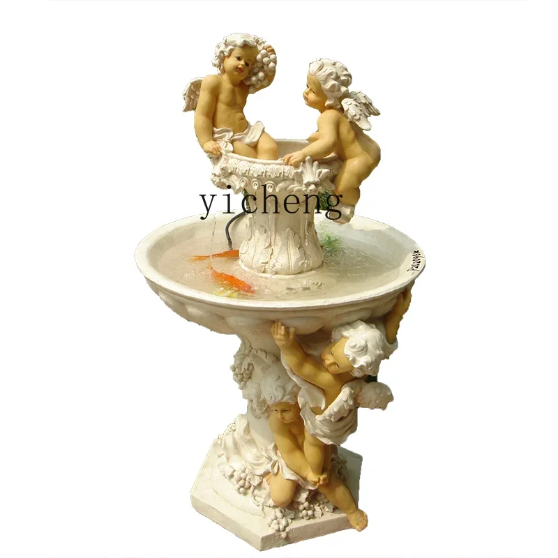 DSA Angel Flowing Water Character Fountain Home Craft Decoration Garden Fish Pool Decoration Ornament Gifts