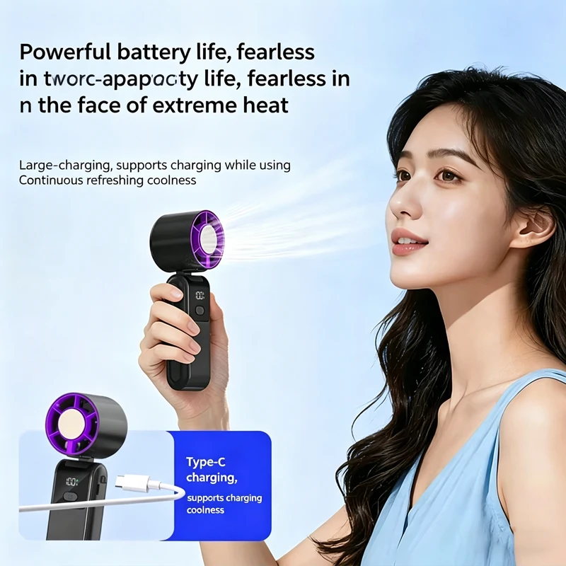 Hanging Ice Pack Handheld 2400mah High-speed Fan Folding 100 Speed Infinitely Adjustable Fan Portable For Summer Outdoor Travel