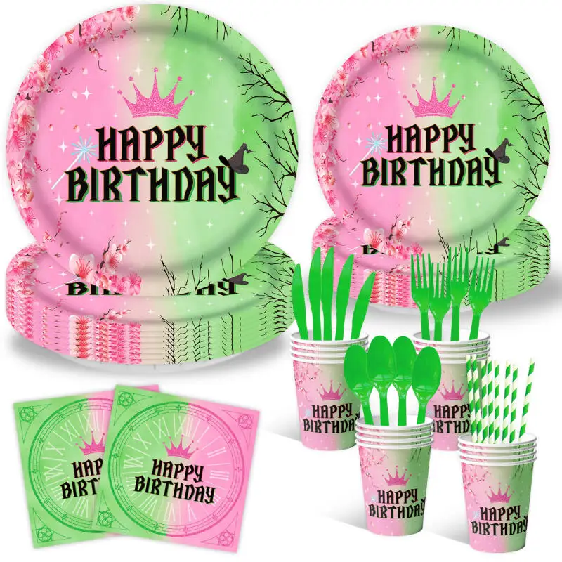 50 قطعة زينة حفلة عيد ميلاد الشريرة أدوات المائدة القابل للتصرف كأس لوحة المناديل راية مفرش المائدة الساحرة السحرية الاطفال لوازم الحفلات