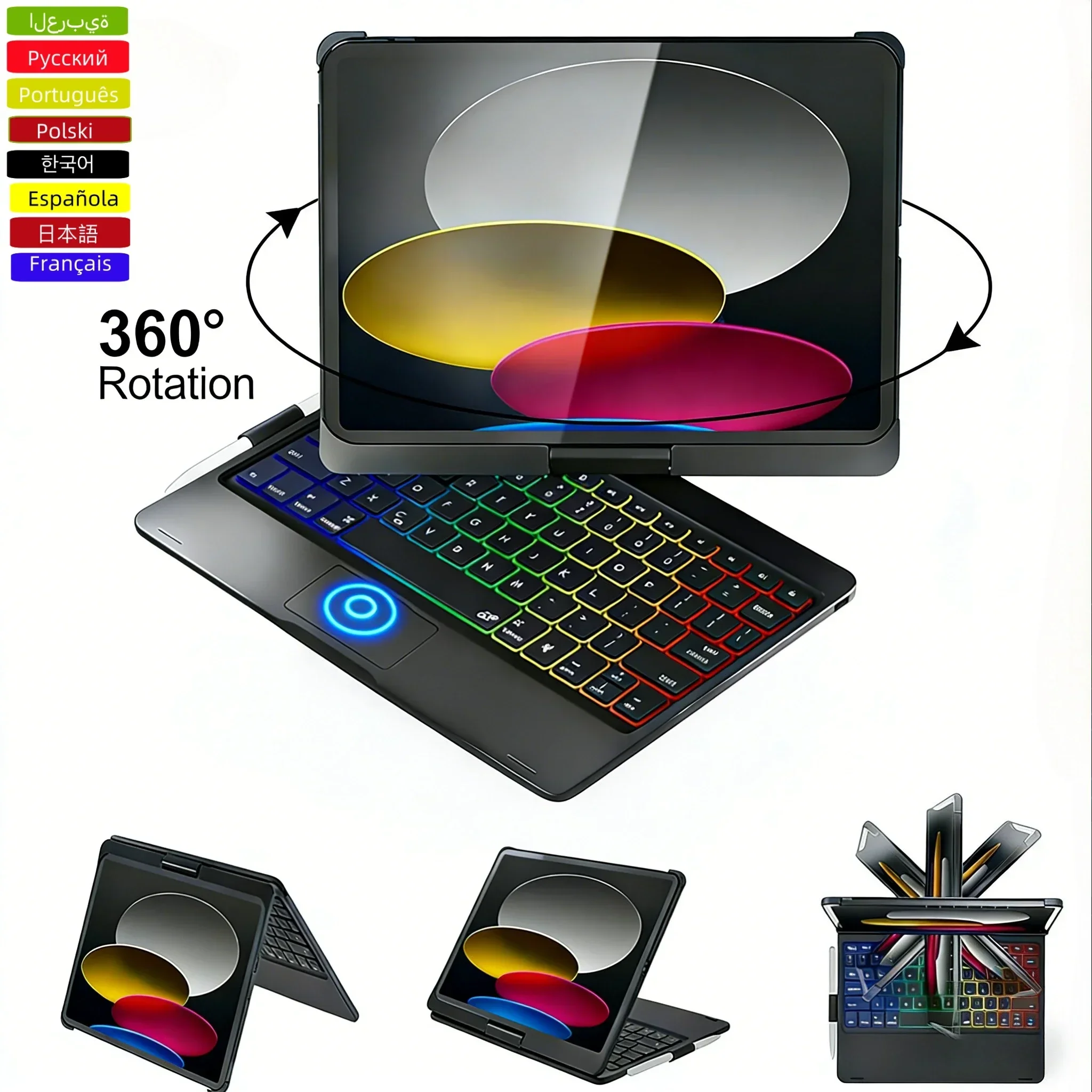 360° Rotation Touch Keyboard Case for iPad Air 11&13 inch M2 M3 2024 & iPad Pro 12.9 6th 5th 4th 3rd Gen, iPad 11 A16 Pro11 &13