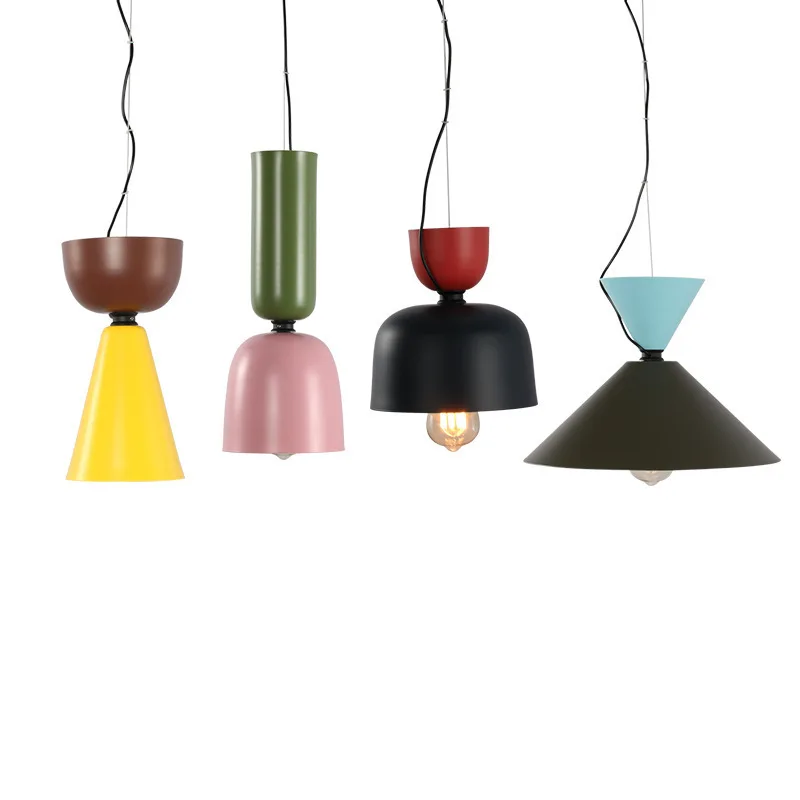 

Nordic Home Decor Minimalist Macaron Colors Iron Conical Cylindrical Freely Matched Cord Hanging Droplights Pendant Lights