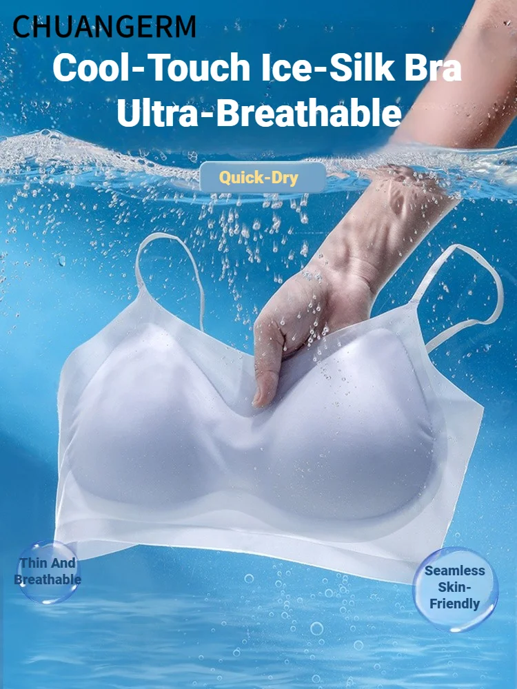 CHUANGERM Women's Ultra‑Thin Breathable Ice Silk Seamless Halter Vest Top Bra Lingerie Back Wraps For Small Breasts