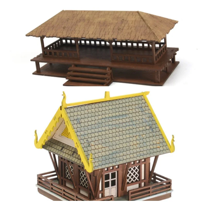 1/72 Ancient Southeast Asian Outdoor Peach Garden Architectural Scenery Wooden Assembly Model Handmade Gift