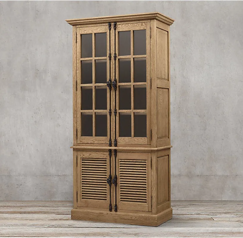American country retro solid wood louver glass door dining side cabinet storage bookcase villa hotel model room
