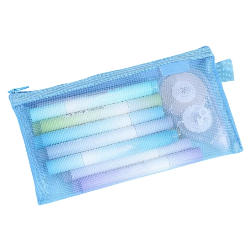 Rectangular Pencil Case with Visible Net Body, Daily Writing Tool Bag for Classroom and Desk Use, About 21 x 12