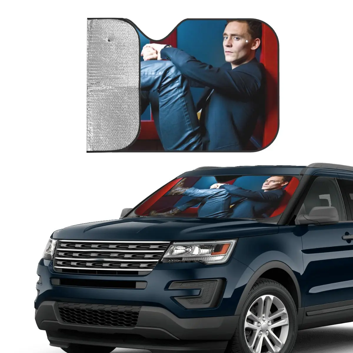 Tom Hiddleston Polyester Windshield Sunshade 76x140cm Aquarius Zodiac Aluminium Foil Sun Visor Car-styling