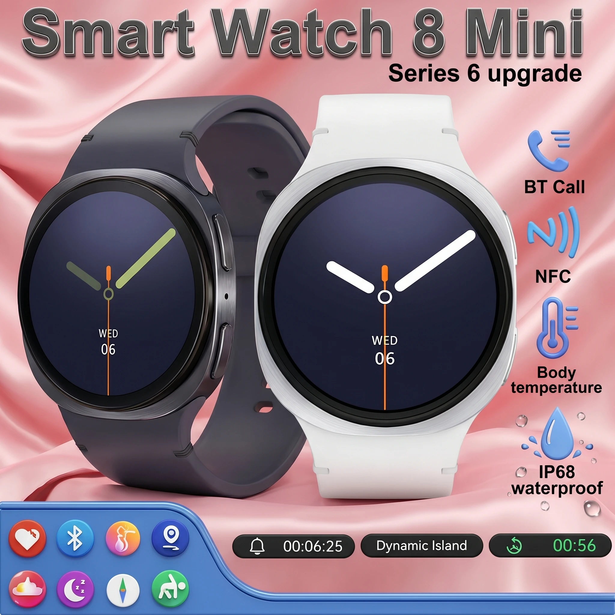 

HD8 Mini Smart Watch for Women 1.29'' NFC AMOLED Screen Bluetooth Call AI Smartwatch Ladies Waterproof Sport Health Monitoring