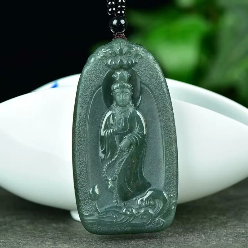 

Natural Hetian Gray Guanyin on the Throne Men's and Women's Lotus Buddha Pendant Jade