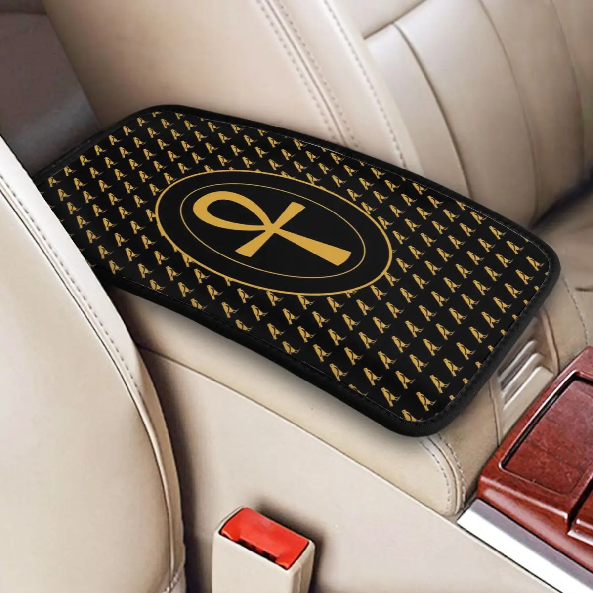 Four Seasons Car Armrest Cover Mat Ancient Egypt Ankh Plaid Non-slip Center Console Cover Pad Storage Box Cover Auto Accessories