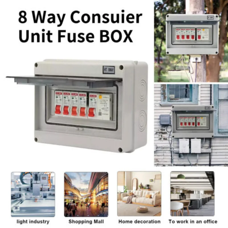 8 Way Consumer Unit Fuse Box Circuit Breakers Isolator Shed Garage Caravan 4 MCB