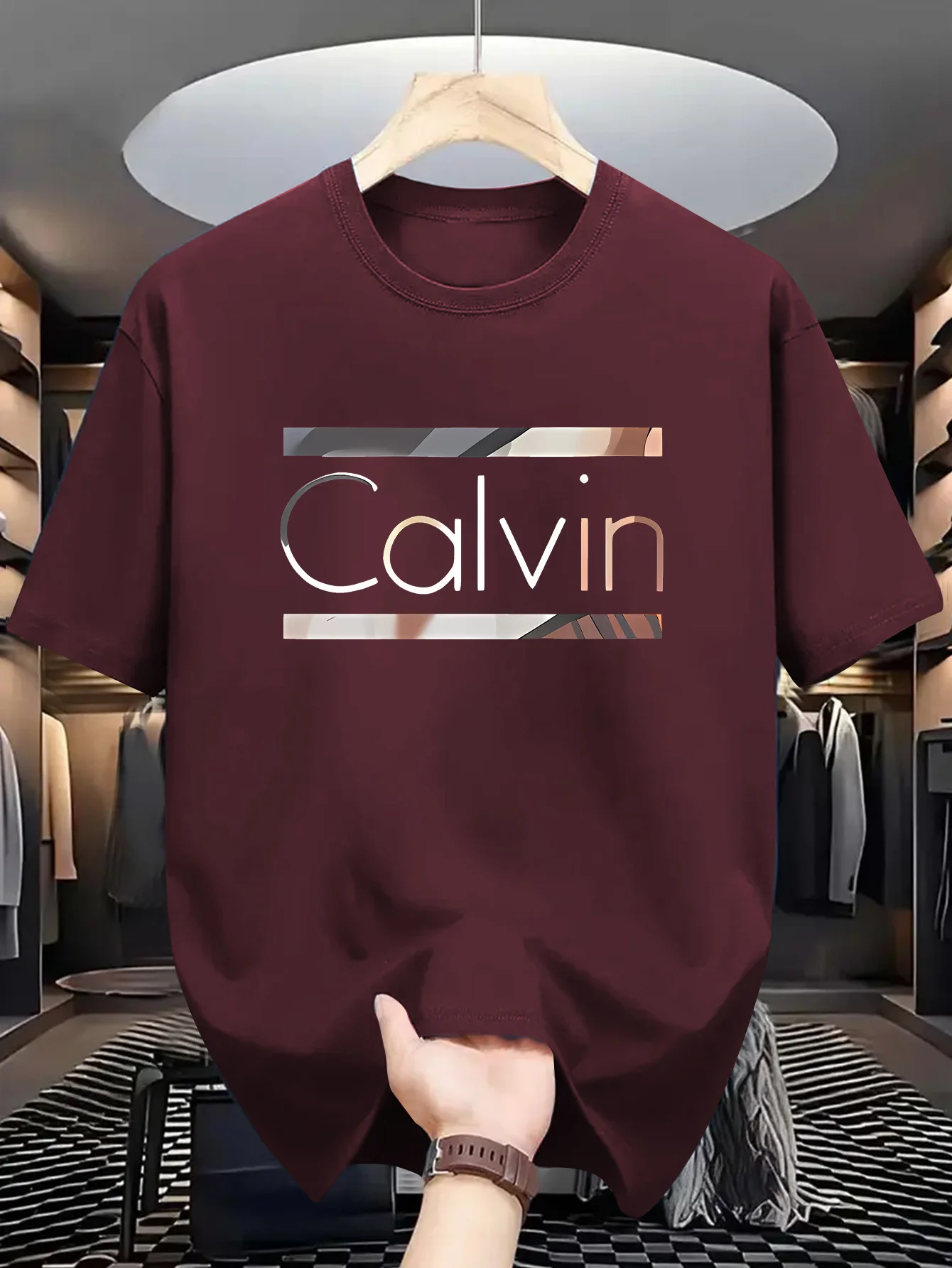 تي شيرت رياضي كاجوال للرجال - ملابس رياضية صيفية، طباعة "CALVIN"، قماش بوليستر، مثالي للارتداء اليومي، هدية مثالية!
