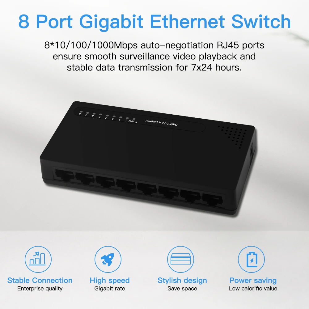 8 Ports 1000M Ethernet Switch Desktop Gigabit Network Switch Adapter Fast RJ45 Port Ethernet Splitter