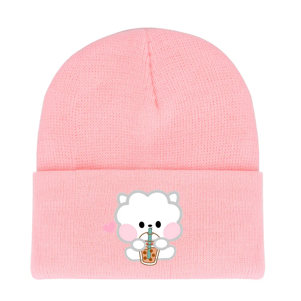 BT21 Milk Tea Series Knitted Hat Fashion Candy Color Beanie Knit Hat Winter Outdoor Riding Warm Cartoon Cotton Hats Gifts