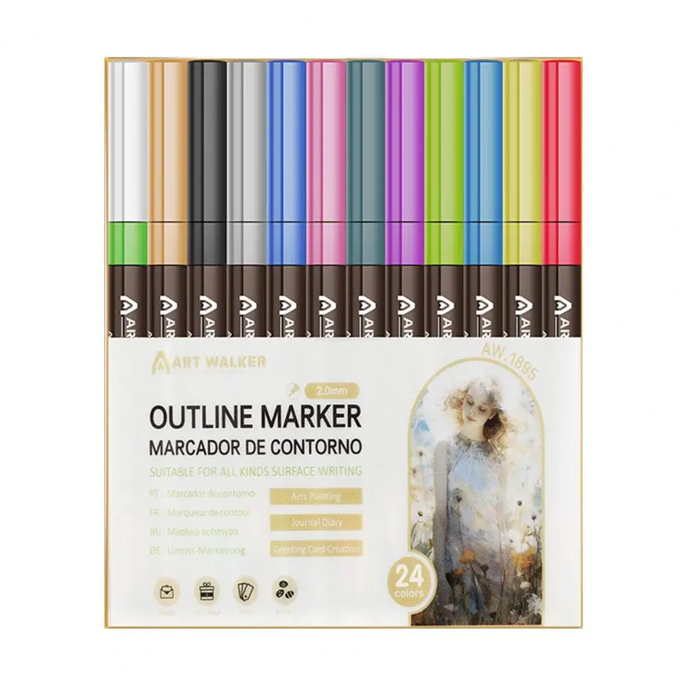 Vibrant Ink Markers Glitter Gel Highlighter Pen Set for Artists Students Smooth Ink No Smudge Double Line Contour Coloring