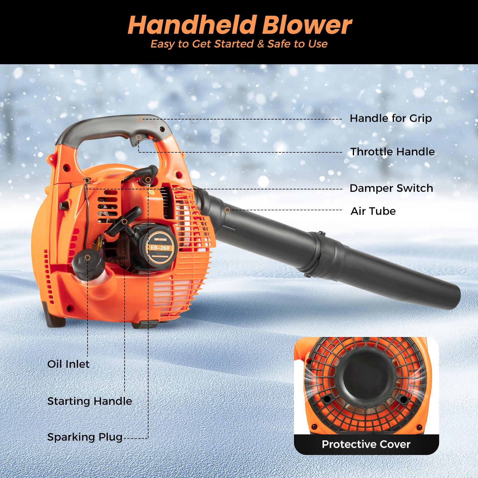 

7500rpm Handheld Gas Blower 0.75KW/ 2-Stroke Portable Gasoline Engine Snow Blower for Efficient Lawn and Garden