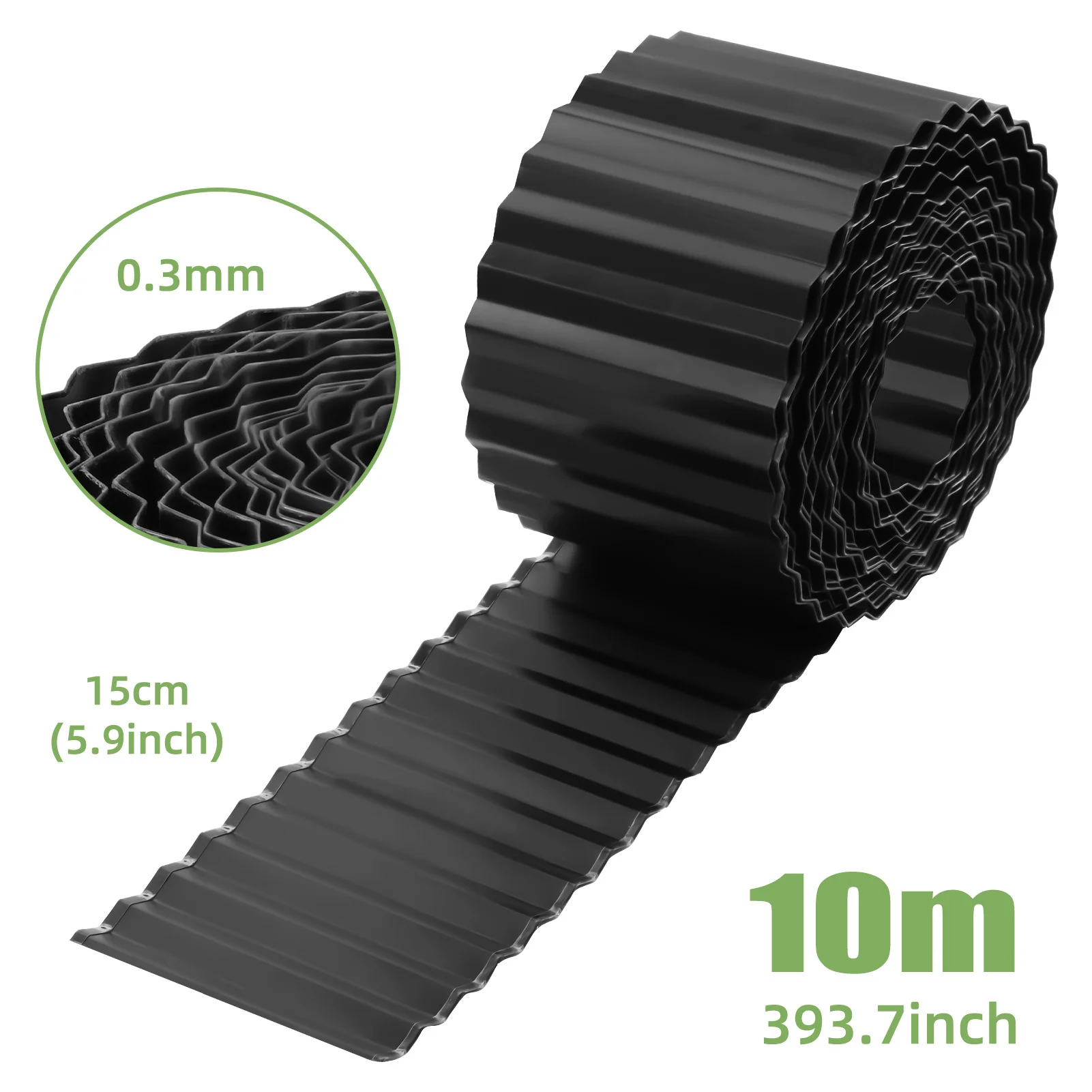 Corrugated Metal Garden Edging 6' X 33Ft Landscape Edging Border | Galvanized Steel Garden Border for Lawn, Yard Pathway, Flower Bed, Garden Fence, Paver Edging (Black)