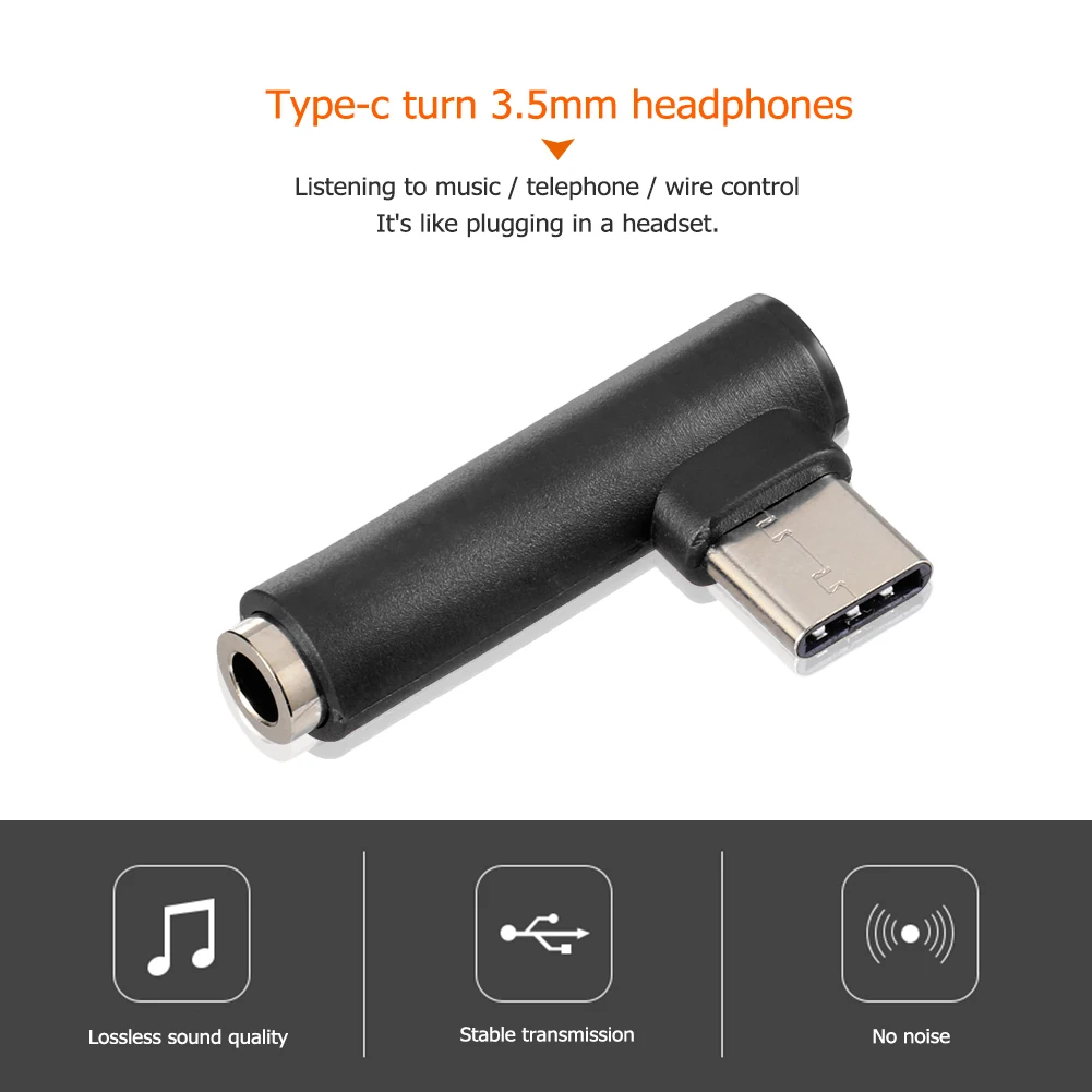 محول سماعة الرأس USB-C 90 درجة من النوع C ذكر إلى 3.5 ملم أنثى محول صوت #5
