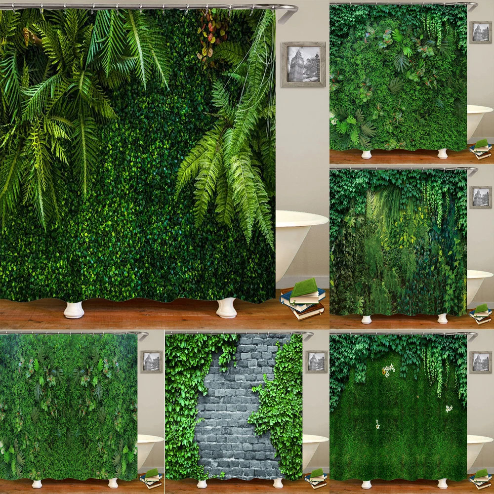 

Variety of various green plant grass lawn leaf 3D printing shower curtain polyester waterproof home decoration curtain with hook