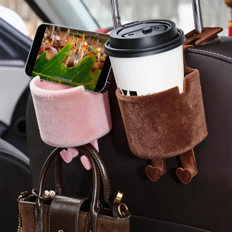 Car Seat Headrest Hook Flocking Cup Holder Universal Multi-Functional Storage Organizer for Auto Interior Accessories