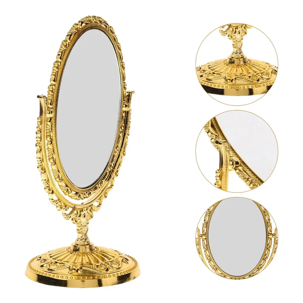 Double-sided Rotation Makeup Mirror 360 Degree Rotation High Definition Desktop Makeup Mirror With Frame Vintage Cosmetic Mirror