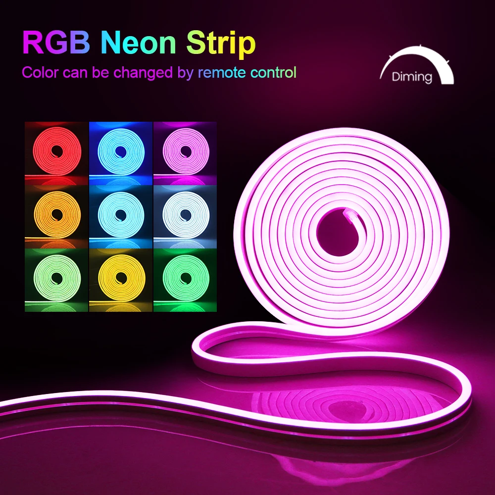 Tira de luces LED RGB de neón con WIFI y APP, 12V CC, con control remoto de 24 teclas, kit de alimentación UE, impermeable, sincronización musical, 3535, 96 LEDs/M, cinta de neón flexible para