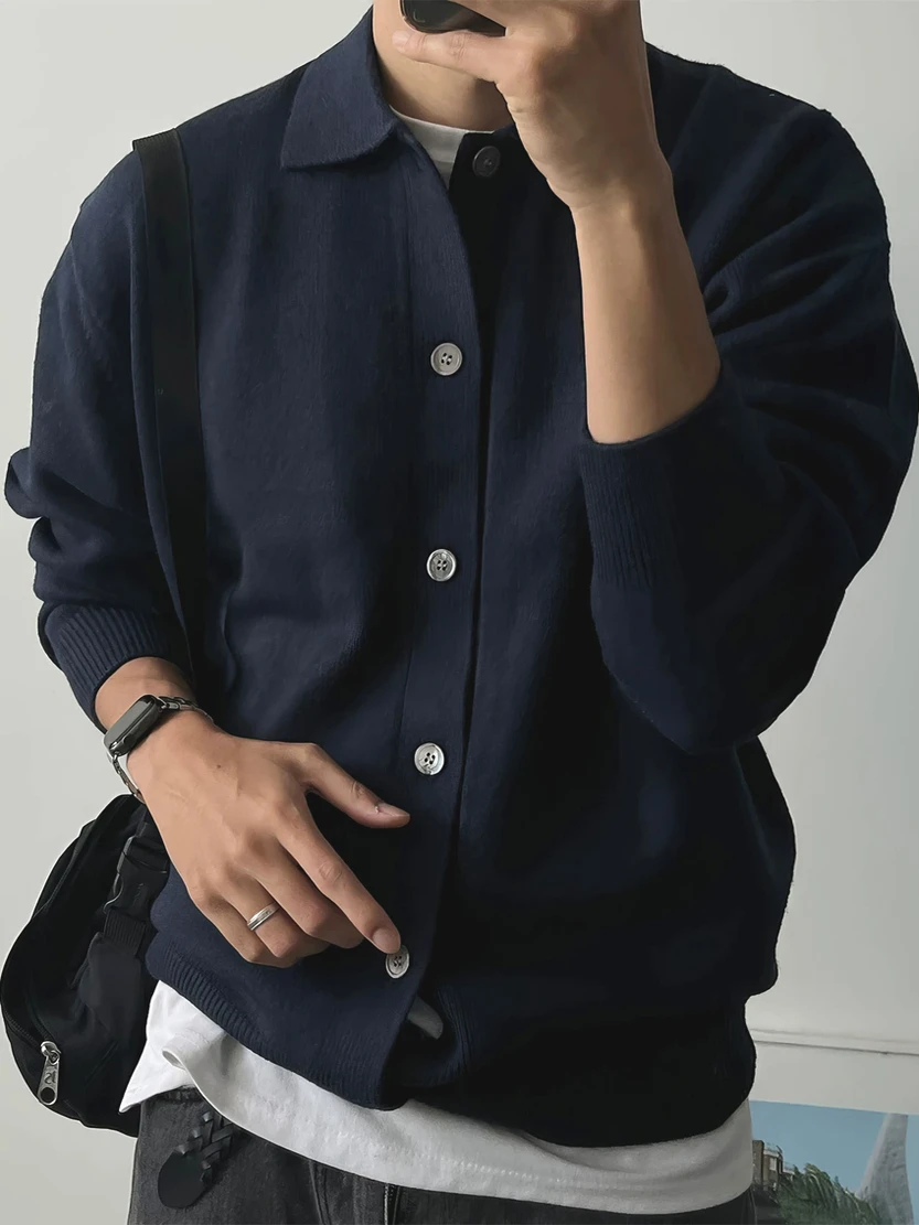 

Американский ретро-кардиган мужской, вязаный, с воротником, на пуговицах, повседневная рабочая одежда, шерстяная куртка, модная.