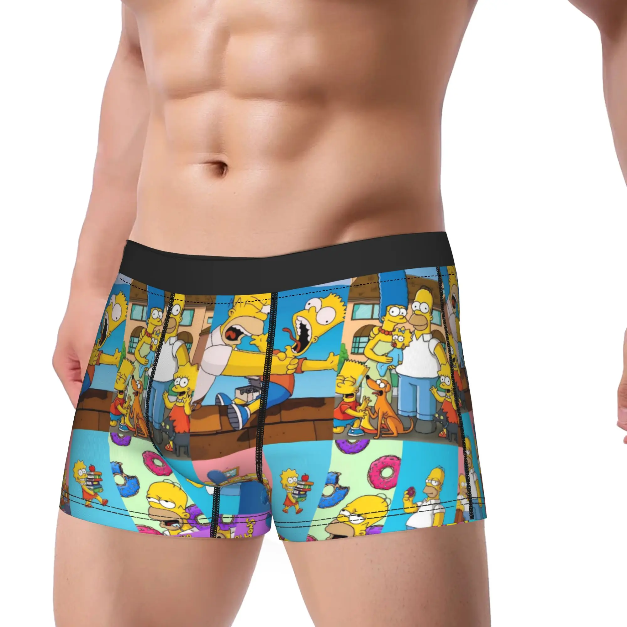 Men's S-Simpsons Cartoon Long Underwear  Humor Boxer Briefs Shorts Panties Male Soft Underpants Plus Size