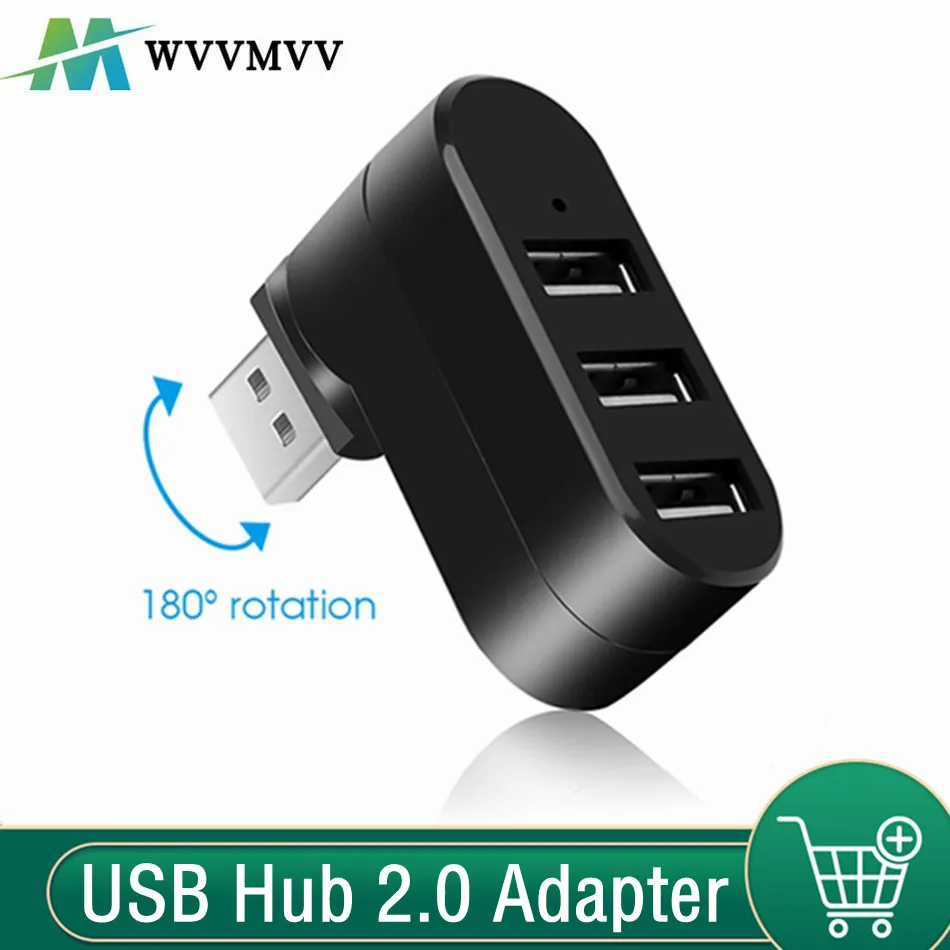 WvvMvv USB Hub 2.0 Adapter Rotate High Speed U Disk Reader Splitter 3 Ports USB 2.0 For Computer PC Laptop Mac Mini Accessories