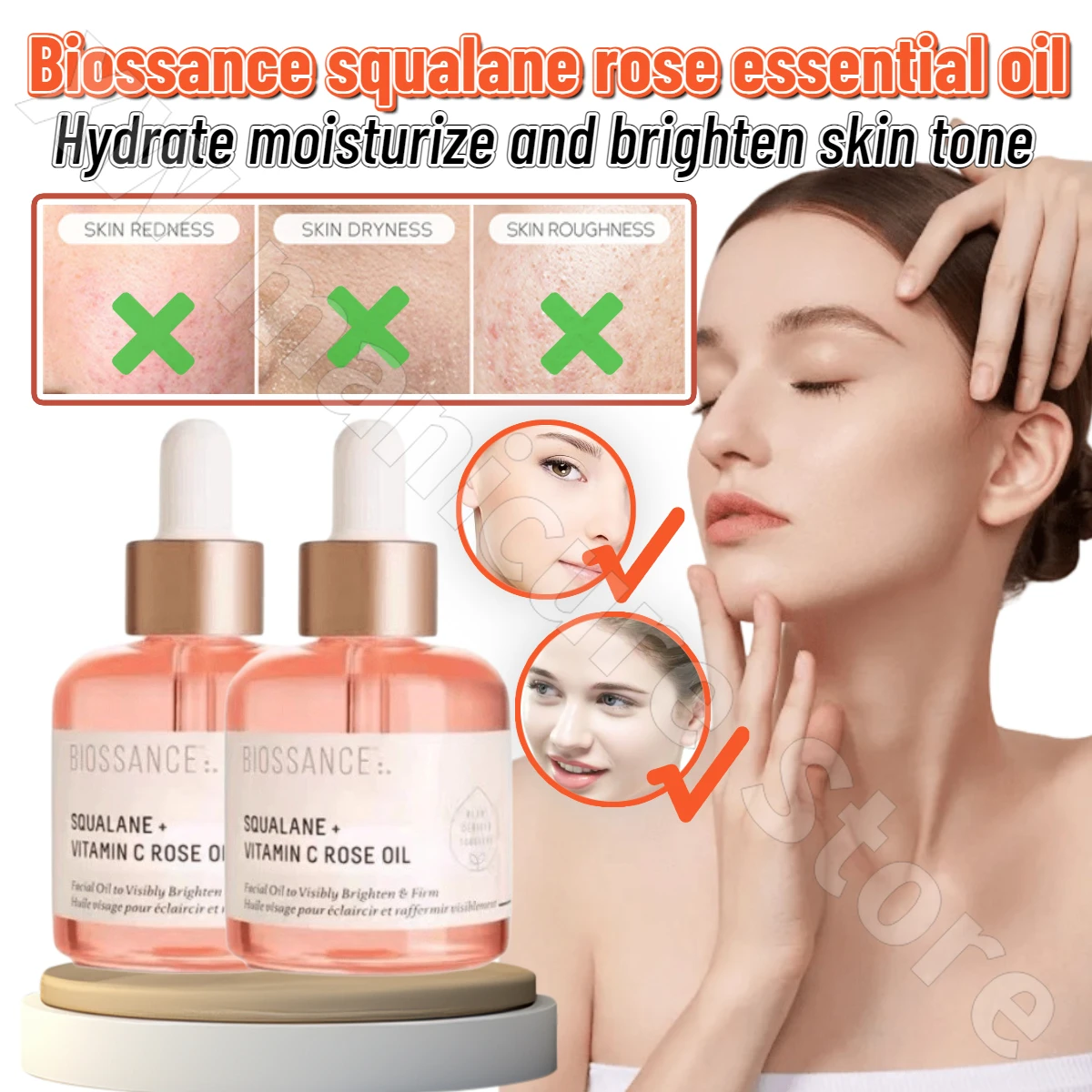 

30ml Biossance Squalane Rose Essence Oil VC Vitamin Powder Brightening Exquisite Hydrating Moisturizing Talk Fine Line Essence