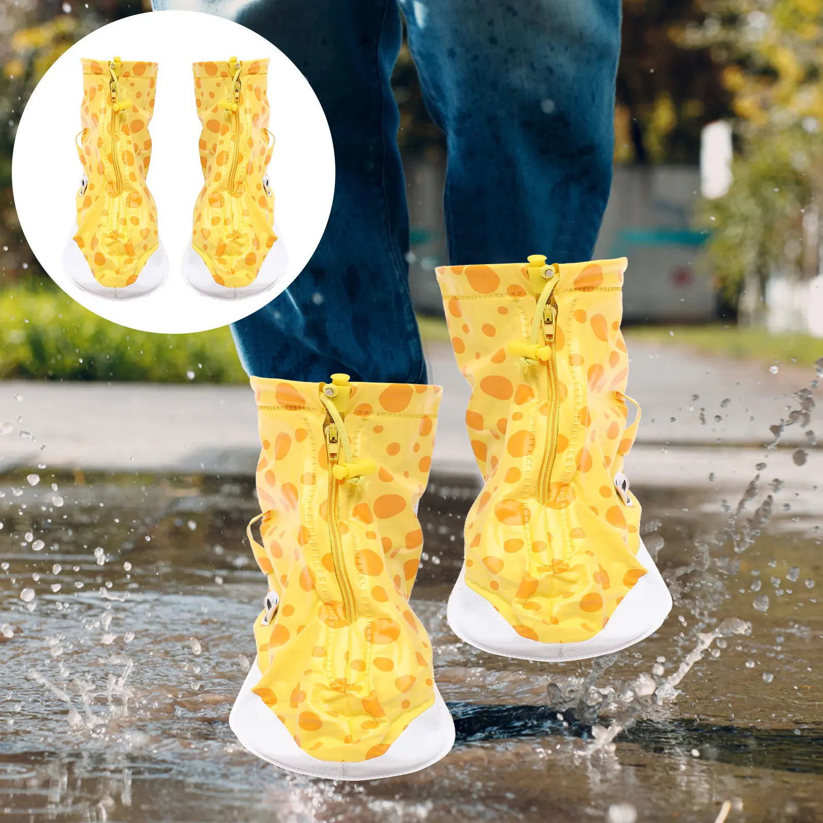 

Пара пластиковых водонепроницаемых бахил, противоскользящие желтые маленькие олени с узором L, прочная гибкая защита для обуви, для использования на открытом воздухе